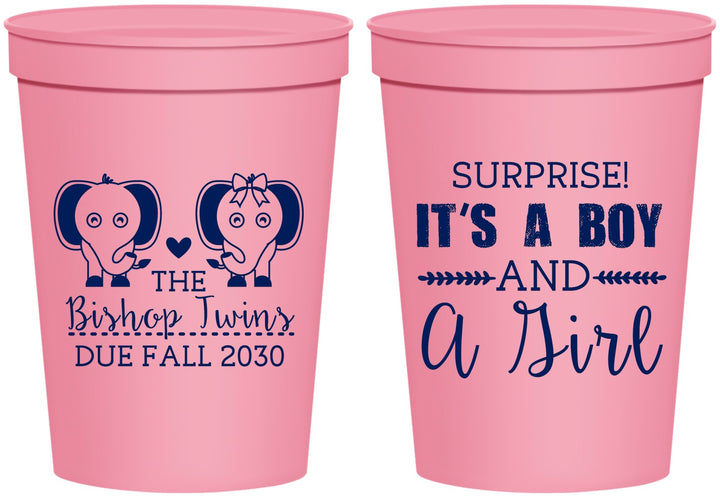 Personalized Baby Shower 16 oz Stadium Cups - Twins Boy And Girl | 90026