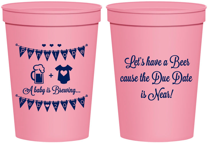 Personalized Baby Shower 16 oz Stadium Cups - Beer Due Date Is Near | 90032