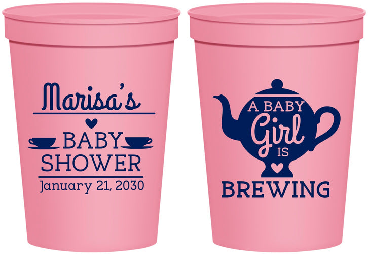Personalized Baby Shower 16 oz Stadium Cups - Baby Girl Is Brewing | 90034