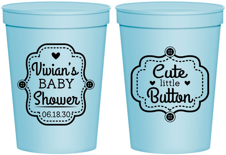 Personalized Baby Shower 16 oz Stadium Cups - Cute Little Button | 90035