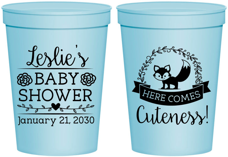 Personalized Baby Shower 16 oz Stadium Cups - Fox Cuteness | 90036