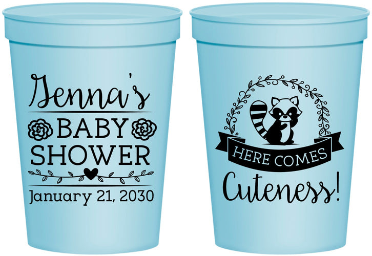 Personalized Baby Shower 16 oz Stadium Cups - Racoon Cuteness | 90037