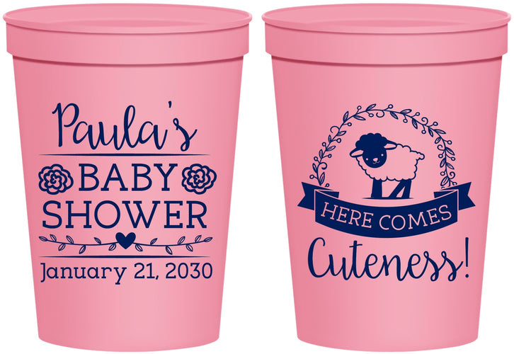 Personalized Baby Shower 16 oz Stadium Cups - Lamb Cuteness | 90038