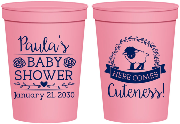 Personalized Baby Shower 16 oz Stadium Cups - Lamb Cuteness | 90038