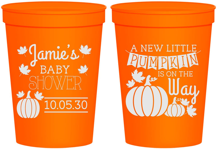 Personalized Baby Shower 16 oz Stadium Cups - Pumpkin On The Way | 90042