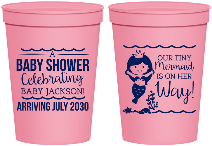 Personalized Baby Shower 16 oz Stadium Cups - Mermaid On Her Way | 90046