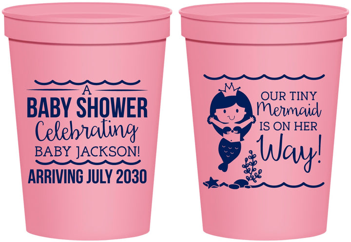 Personalized Baby Shower 16 oz Stadium Cups - Mermaid On Her Way | 90046