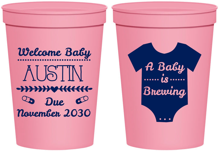 Personalized Baby Shower 16 oz Stadium Cups - Baby Is Brewing | 90050