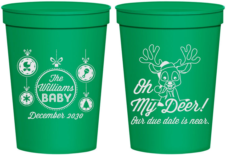 Personalized Baby Shower 16 oz Stadium Cups - Oh My Deer Christmas | 90051