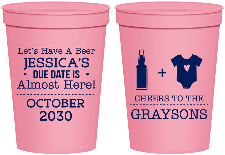 Personalized Baby Shower 16 oz Stadium Cups - Due Date Almost Here | 90052