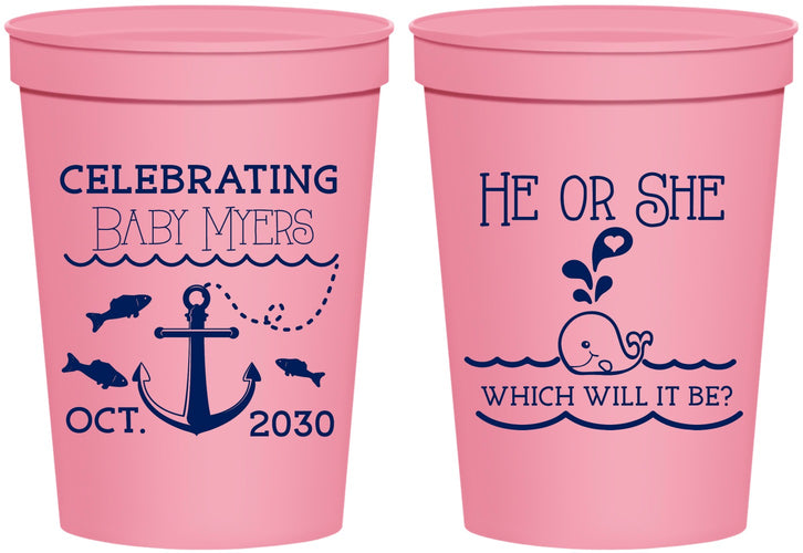 Personalized Baby Shower 16 oz Stadium Cups - Gender Reveal Whale | 90053