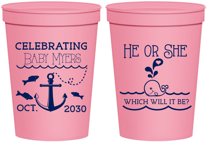 Personalized Baby Shower 16 oz Stadium Cups - Gender Reveal Whale | 90053