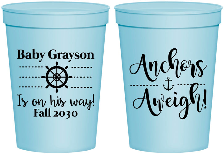 Personalized Baby Shower 16 oz Stadium Cups - Nautical Anchors Aweigh | 90054