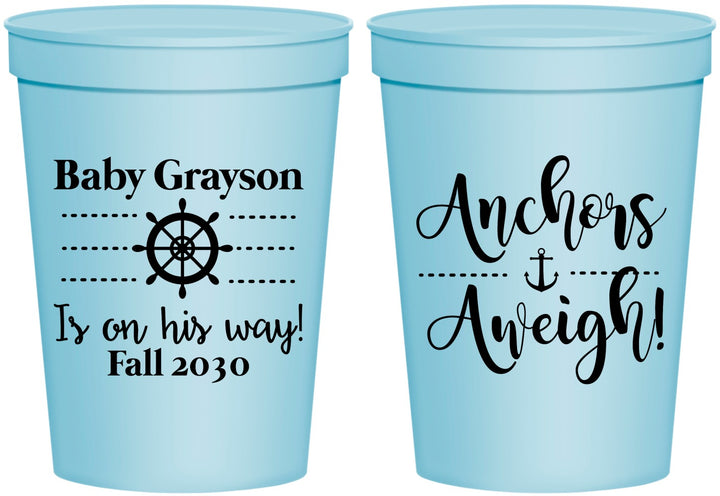 Personalized Baby Shower 16 oz Stadium Cups - Nautical Anchors Aweigh | 90054