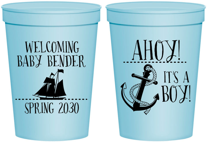 Personalized Baby Shower 16 oz Stadium Cups - Nautical Ahoy It’s A Boy | 90055