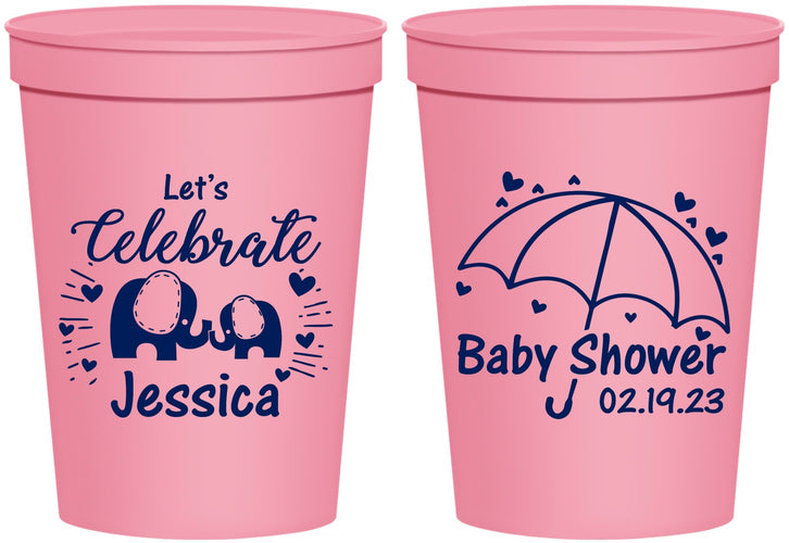 Personalized Baby Shower 16 oz Stadium Cups - Elephant Lets Celebrate | 90058