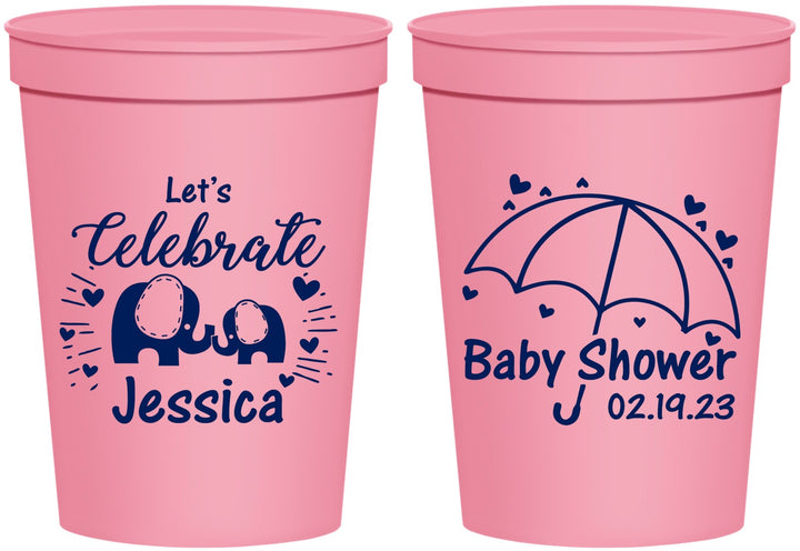Personalized Baby Shower 16 oz Stadium Cups - Elephant Lets Celebrate | 90058