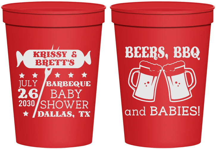 Personalized Baby Shower 16 oz Stadium Cups - Beers Bbq Babies | 90060
