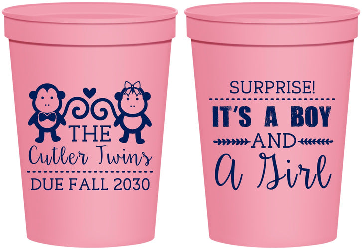 Personalized Baby Shower 16 oz Stadium Cups - Gender Reveal Boy Or Girl | 90063