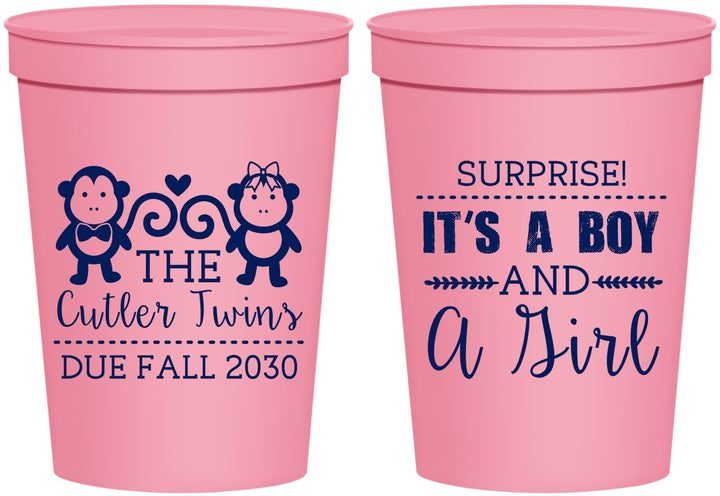 Personalized Baby Shower 16 oz Stadium Cups - Gender Reveal Boy Or Girl | 90063