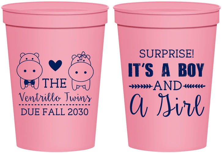 Personalized Baby Shower 16 oz Stadium Cups - Gender Reveal Boy Or Girl | 90064