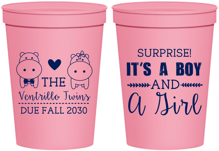 Personalized Baby Shower 16 oz Stadium Cups - Gender Reveal Boy Or Girl | 90064