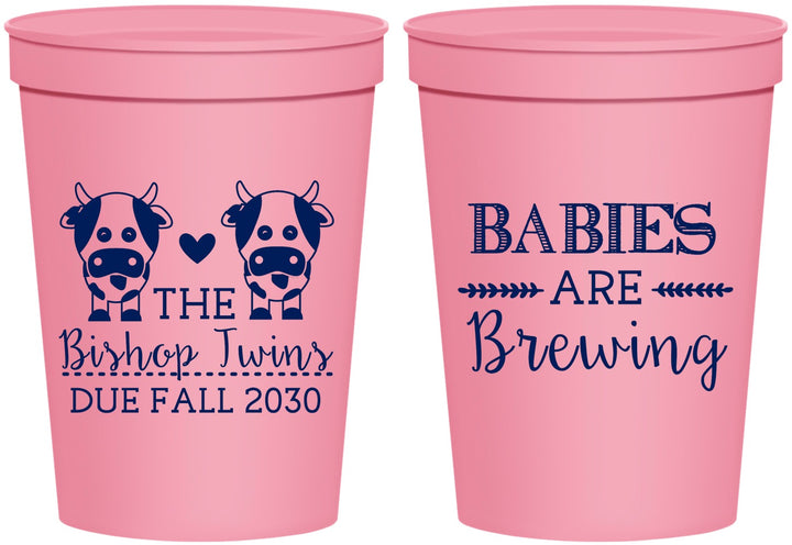 Personalized Baby Shower 16 oz Stadium Cups - Twins Baby Cows | 90072