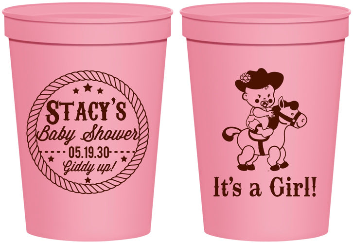 Personalized Baby Shower 16 oz Stadium Cups - Horse It’s A Girl | 90077
