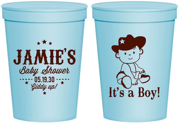 Personalized Baby Shower 16 oz Stadium Cups - Cowboy It’s A Boy | 90078