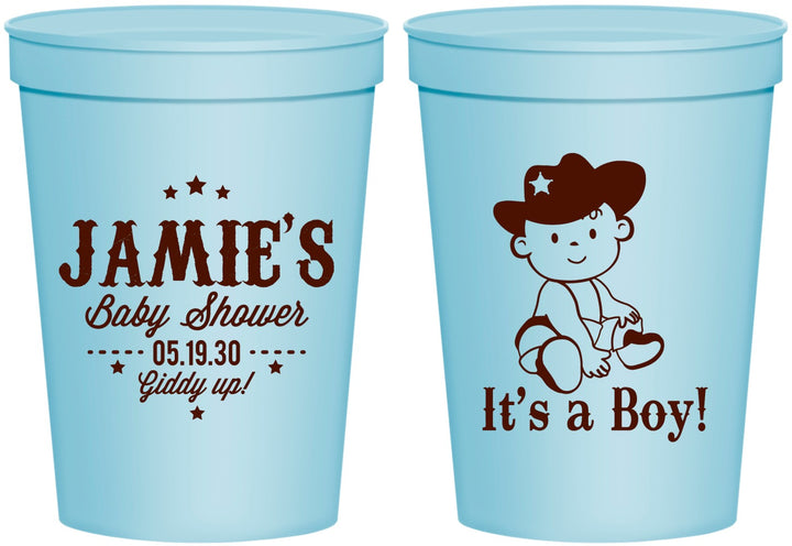 Personalized Baby Shower 16 oz Stadium Cups - Cowboy It’s A Boy | 90078