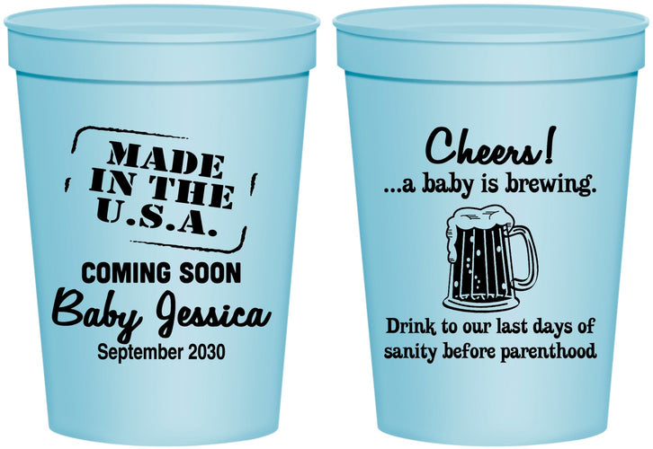 Personalized Baby Shower 16 oz Stadium Cups - Made In The Usa | 90079