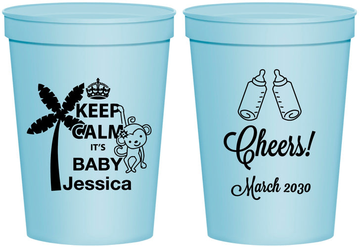 Personalized Baby Shower 16 oz Stadium Cups - Baby Monkey | 90082