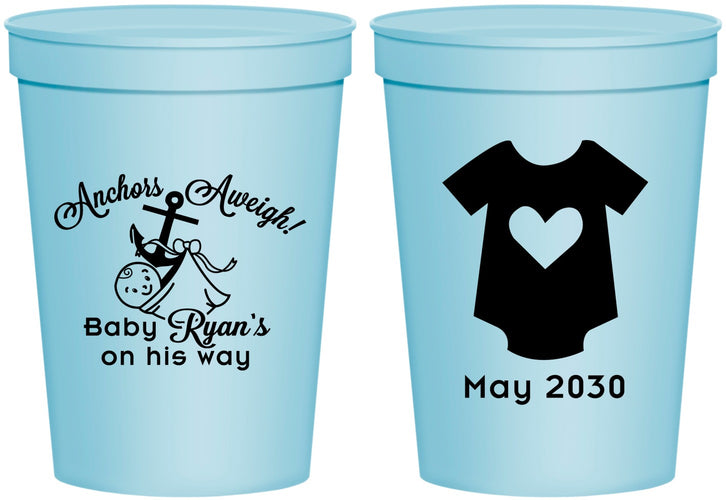 Personalized Baby Shower 16 oz Stadium Cups - Nautical Anchors Aweigh | 90083