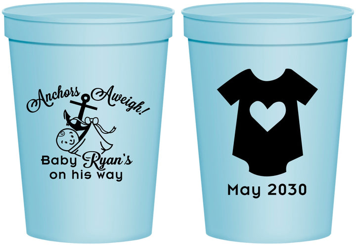 Personalized Baby Shower 16 oz Stadium Cups - Nautical Anchors Aweigh | 90083