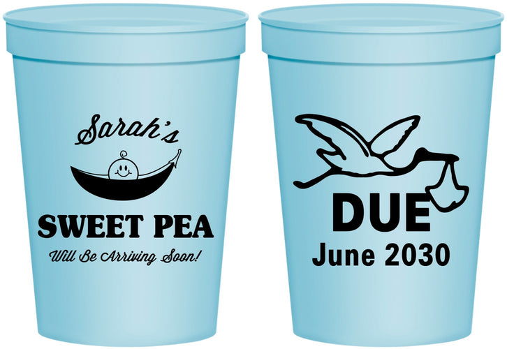 Personalized Baby Shower 16 oz Stadium Cups - Sweat Pea Stork | 90084