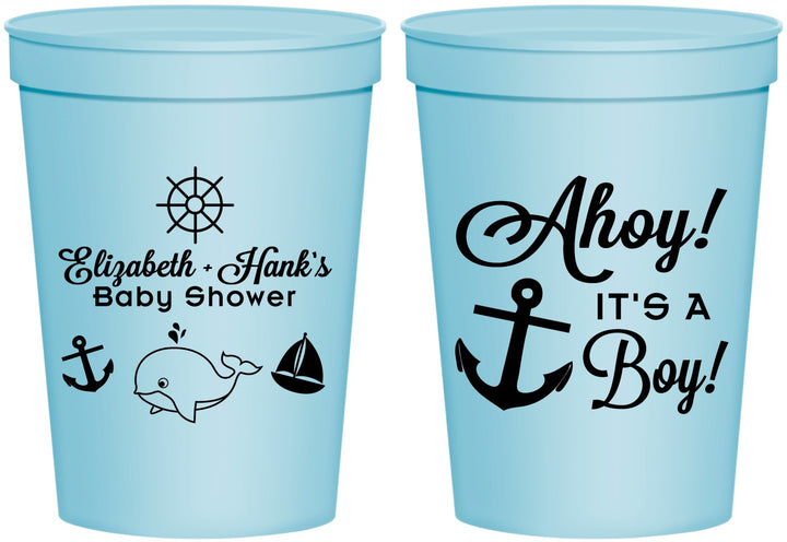 Personalized Baby Shower 16 oz Stadium Cups - Nautical Ahoy It’s A Boy | 90093