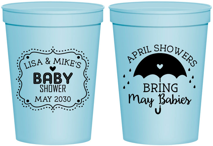 Personalized Baby Shower 16 oz Stadium Cups - April Showers May Babies | 90096
