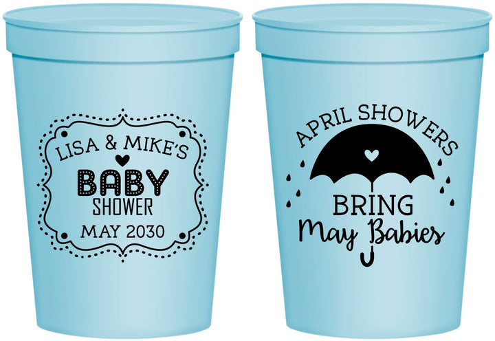 Personalized Baby Shower 16 oz Stadium Cups - April Showers May Babies | 90096