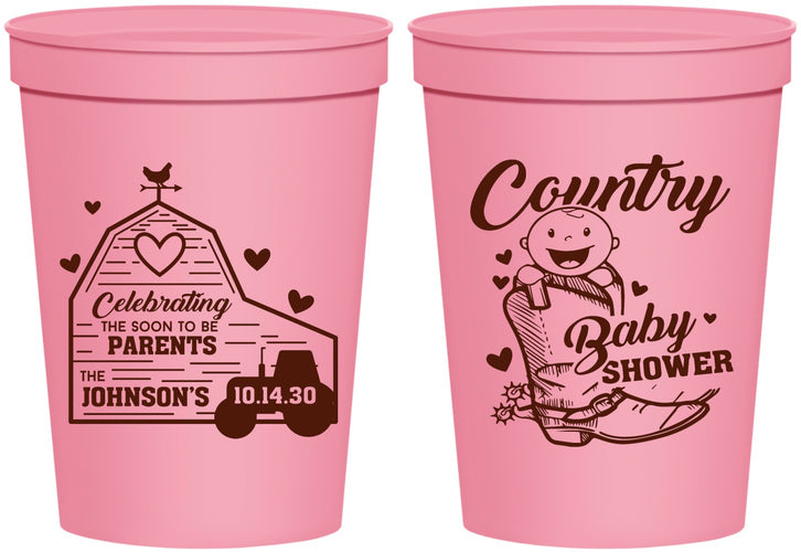 Personalized Baby Shower 16 oz Stadium Cups - Farm Tractor Country | 90102