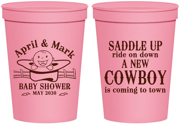 Personalized Baby Shower 16 oz Stadium Cups - New Cowboy | 90104