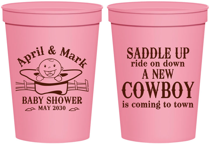 Personalized Baby Shower 16 oz Stadium Cups - New Cowboy | 90104