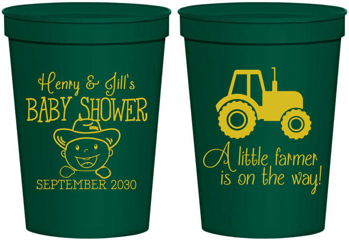 Personalized Baby Shower 16 oz Stadium Cups - Little Farmer | 90108