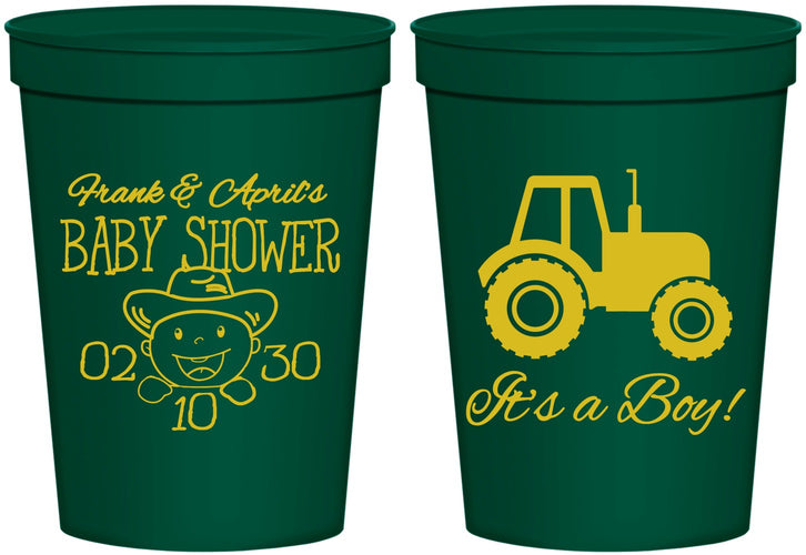 Personalized Baby Shower 16 oz Stadium Cups - Tractor | 90109