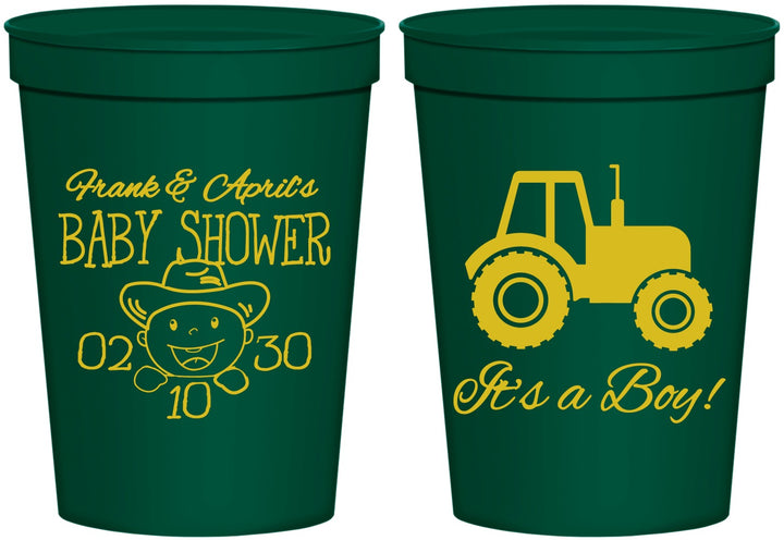 Personalized Baby Shower 16 oz Stadium Cups - Tractor | 90109
