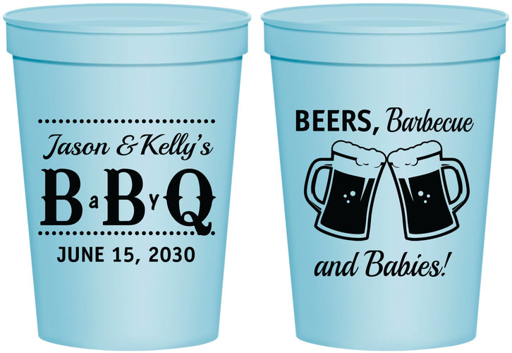 Personalized Baby Shower 16 oz Stadium Cups - Beers Bbq Babies | 90111