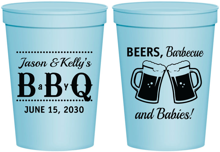 Personalized Baby Shower 16 oz Stadium Cups - Beers Bbq Babies | 90111