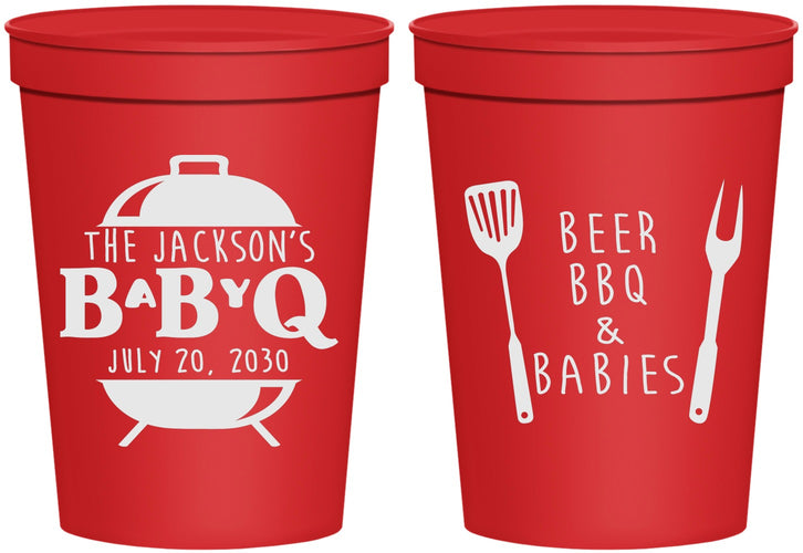 Personalized Baby Shower 16 oz Stadium Cups - Beers Bbq Babies | 90112