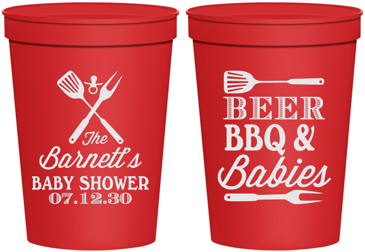 Personalized Baby Shower 16 oz Stadium Cups - Beers Bbq Babies | 90113