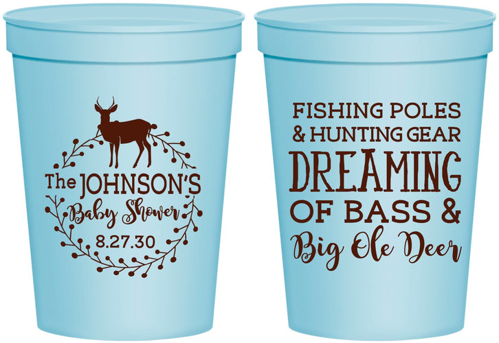 Personalized Baby Shower 16 oz Stadium Cups - Fishing Hunting | 90119