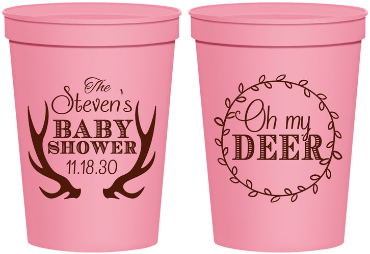 Personalized Baby Shower 16 oz Stadium Cups - Oh My Deer Christmas | 90121